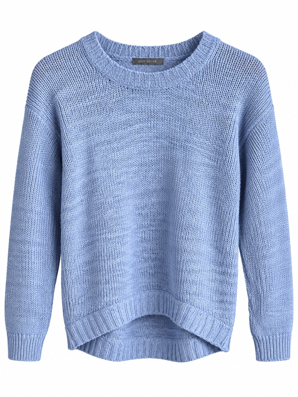 Suzy Shier Blue Lightweight Open Knit High-Low Sweater Size S